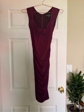 Classic Ruched Midi Dress in Deep Plum by Nicole Miller Collection